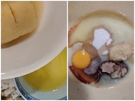 mixing egg sugar & applesauce