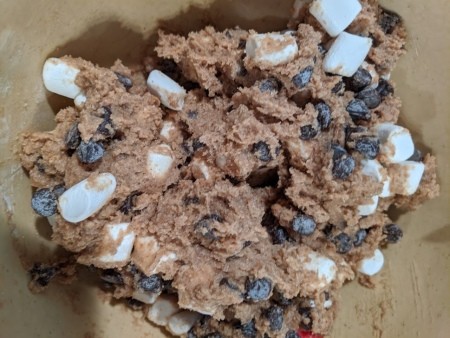 adding marshmallows & chocolate chips