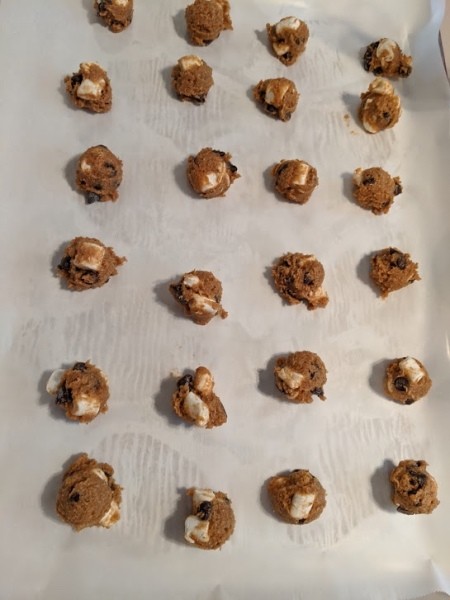 Cookies on paper lined baking tray