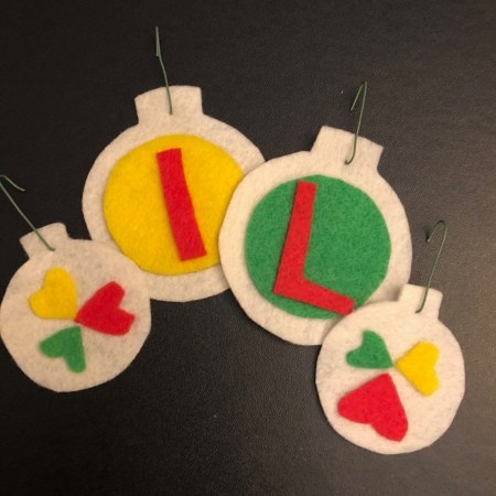 Personalized Felt Ornaments - four ornaments with hangers in place