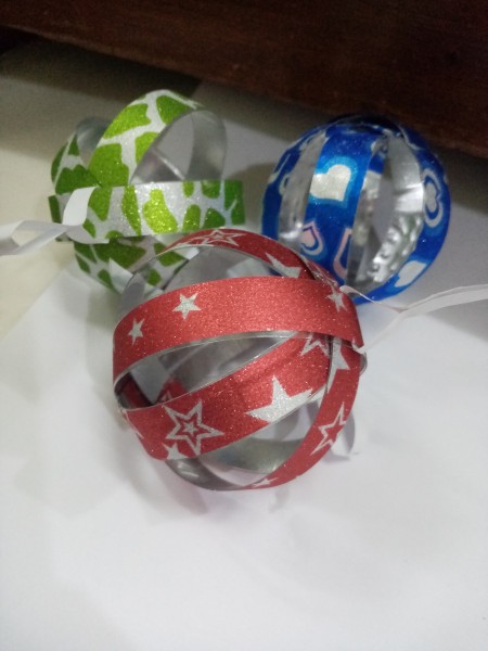 Recycled Plastic Bottle Christmas Balls - a red, green, and blue ball