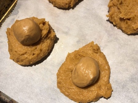 frozen Peanut Butter ball on cookie dough