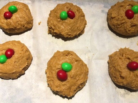M&Ms on Peanut Butter Stuffed Cookies