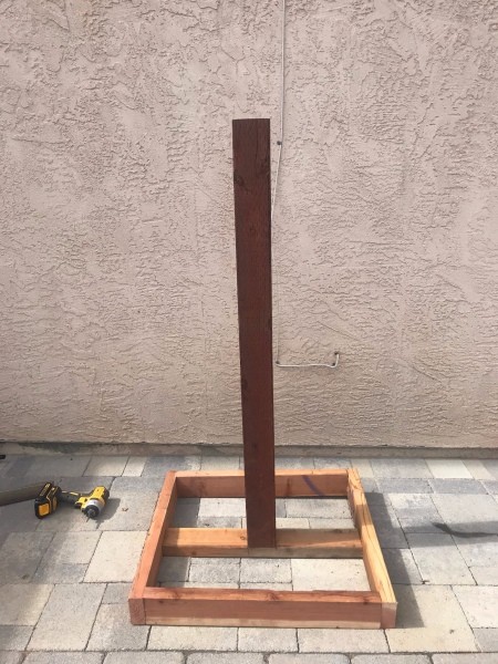 Trellis for Dragon Fruit -view of the top with the 4/4 sticking up