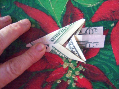 Cash Trees As Gifts - making folds on right side to get tree shape