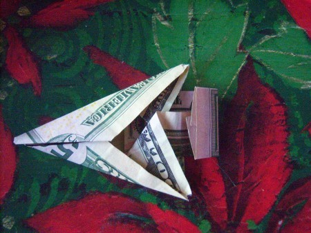 Cash Trees As Gifts - fold in right side to make a shorter trunk