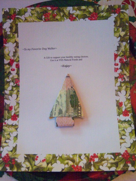 Cash Trees As Gifts - tree attached to a piece of holiday stationary with a note