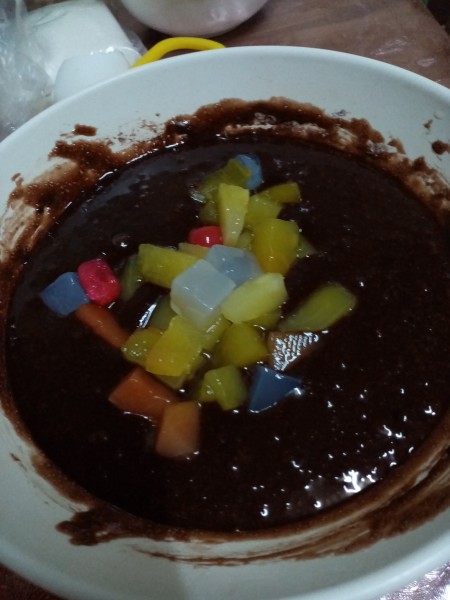 mixed fruit added to batter