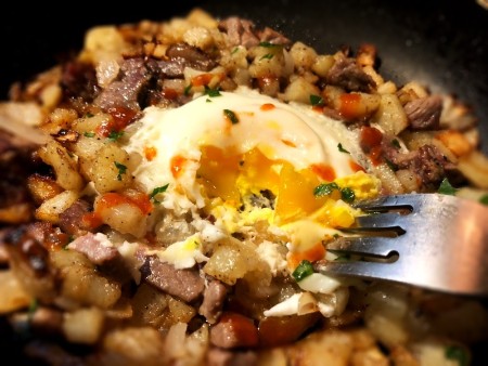 fork in Steak and Egg Hash