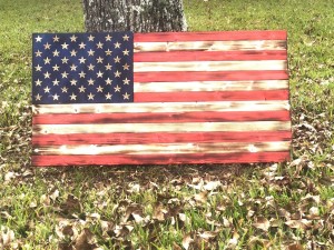 An American flag made of wood.