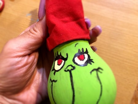 Light Bulb Grinch Ornament - glue hat in place