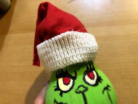 Light Bulb Grinch Ornament - fold tip of hat down if stiff and glue