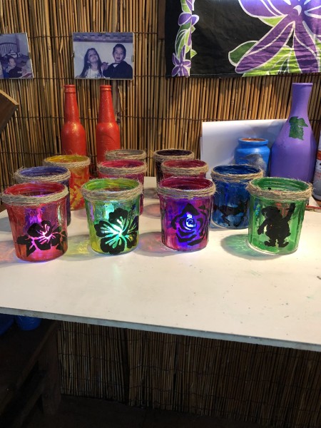 Christmas Silhouette
Candle Holders - different colored jars with lights inside