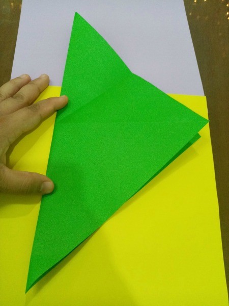 Colorful Paper Mini Table Top Christmas Tree - square folded diagonally and then corner folded to center