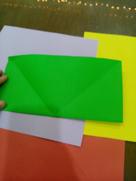 Colorful Paper Mini Table Top Christmas Tree - paper with horizontal fold and fold lines for the second set of folds