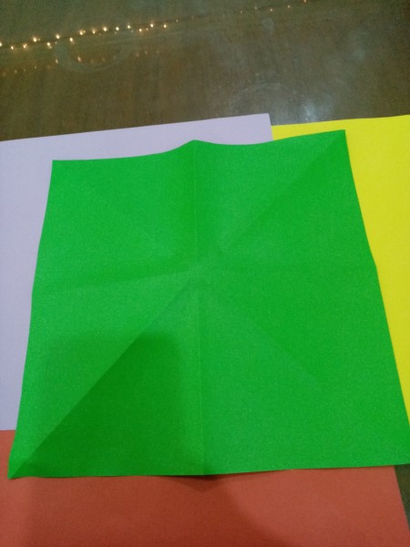 Colorful Paper Mini Table Top Christmas Tree - paper opened to show 8 areas defined by the folding