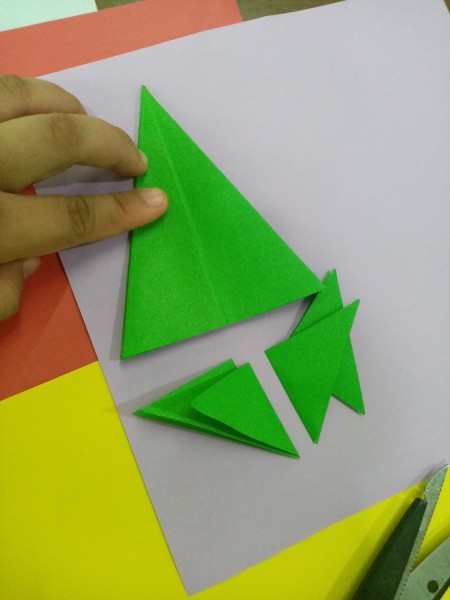 Colorful Paper Mini Table Top Christmas Tree - cut off bottom below pleat folds