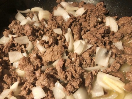 onions added to ground beef