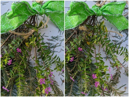 Holiday Swag Decoration - pink flowers added