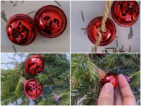 Holiday Swag Decoration - string twine through bells and tie onto the swag