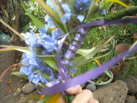 Christmas Flower Crown - wrapping ribbon to secure flowers to the base crown