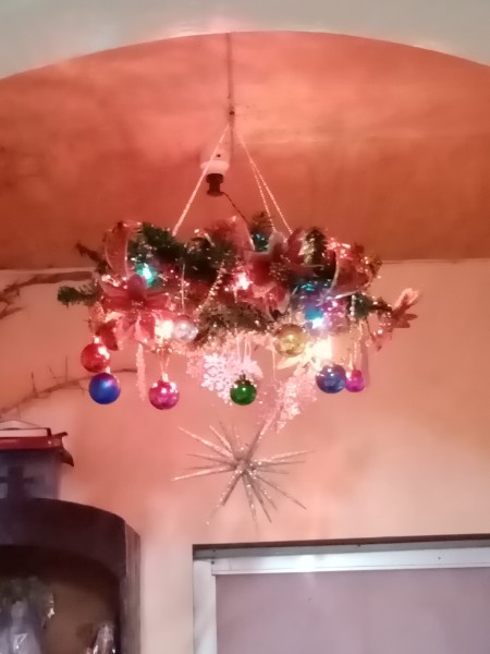 Wreath Chandelier - view with the light turned on