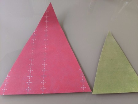 Minimal Cardboard Christmas Tree Decoration - paper glued to the fronts of the cardboard trees