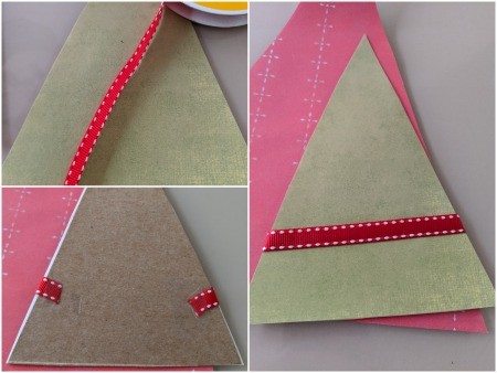 Minimal Cardboard Christmas Tree Decoration - adding ribbon to one tree