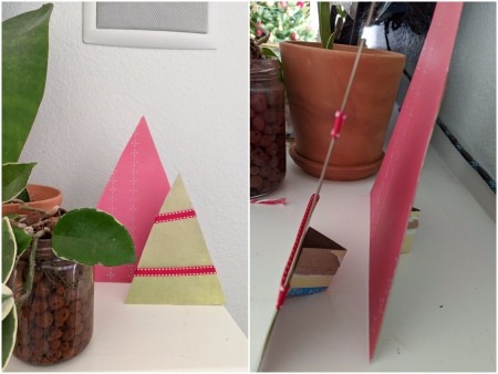 Minimal Cardboard Christmas  Tree Decoration - front and side view of finished trees