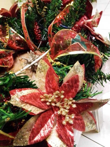 Wreath Chandelier - wrap with ribbon and add poinsettias