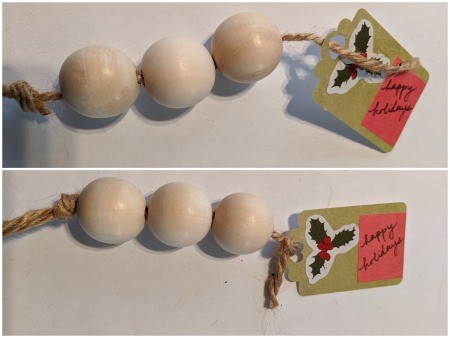Wooden Ball Gift Tag Decoration Ornament - put cord through the hole on the tag and knot