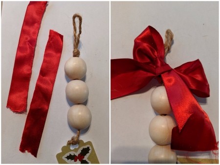 Wooden Ball Gift Tag Decoration Ornament - tie a ribbon bow on the top of the cord