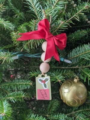 Wooden Ball Gift Tag Decoration Ornament - hanging on the tree