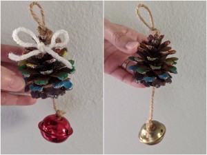 Rainbow Pinecone Ornaments - two versions of the ornament