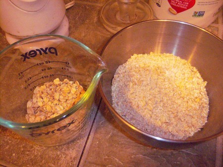 cup of rolled oats & bowl of ground oats