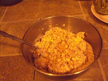 mixing banana & oatmeal together