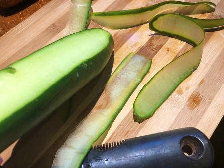 Veggie and Cheese Christmas Trees - thin strips of a cucumber made with veggie peeler