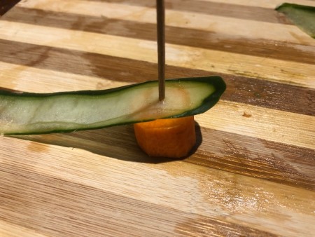 Veggie and Cheese Christmas Trees - place toothpick in carrot and push on one end of the cucumber