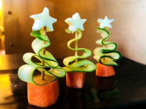 Veggie and Cheese Christmas Trees - three edible trees