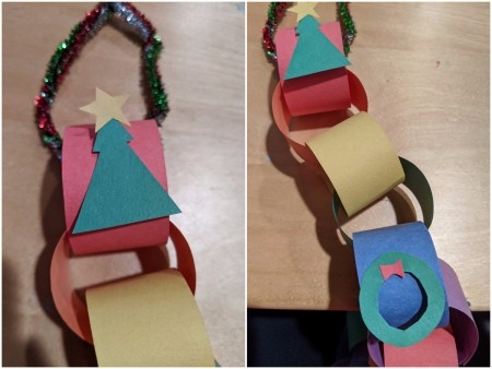 Rainbow Christmas Countdown - closeup of the assembled top of the countdown chain