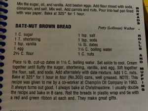 Baking Bread in a #303 Size Can - recipe book page for date nut bread