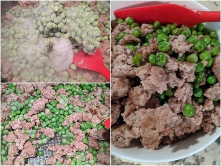 adding frozen peas to ground meat