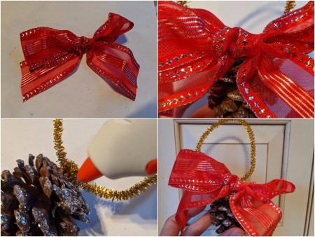 Oversized Bow Pinecone Ornament for Door - make a ribbon bow and glue in place