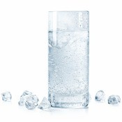 A glass of sparking water.