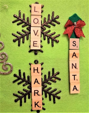 Scrabble Tile and Dollar Tree Ornaments - three more ornaments