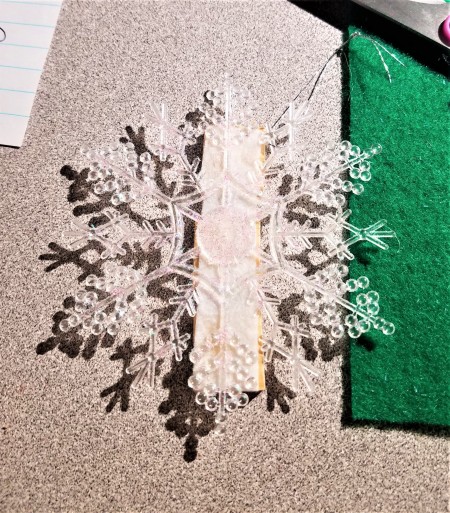 Scrabble Tile and Dollar Tree Ornaments - back of a