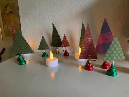 Hershey Kiss-mas Trees - several trees and a couple of LED tea lights