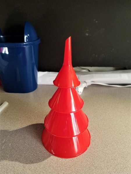 Funnel and Broken Jewelry Christmas Tree - stack of 4 red funnels