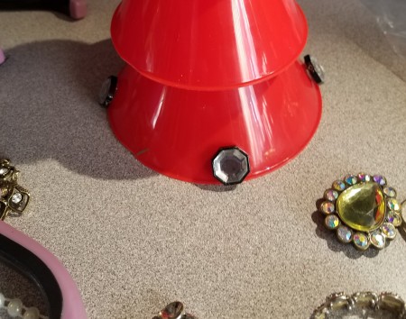 Funnel and Broken Jewelry Christmas Tree - adding gems