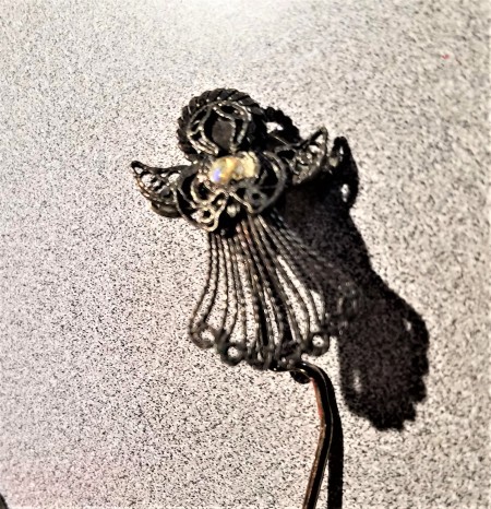 Funnel and Broken Jewelry Christmas Tree - angel on modified hanger